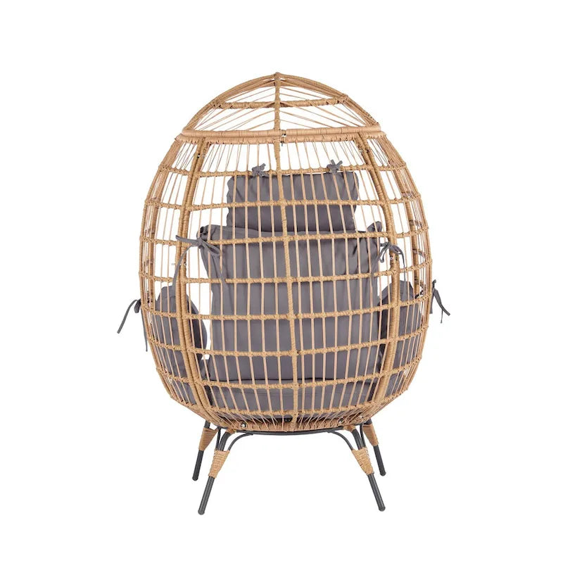 Fauteuil œuf en osier avec structure en acier, capacité maximale de 200 kg