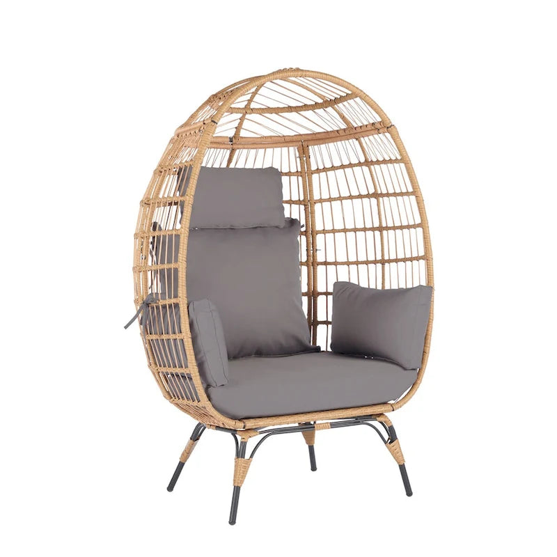 Fauteuil œuf en osier avec structure en acier, capacité maximale de 200 kg