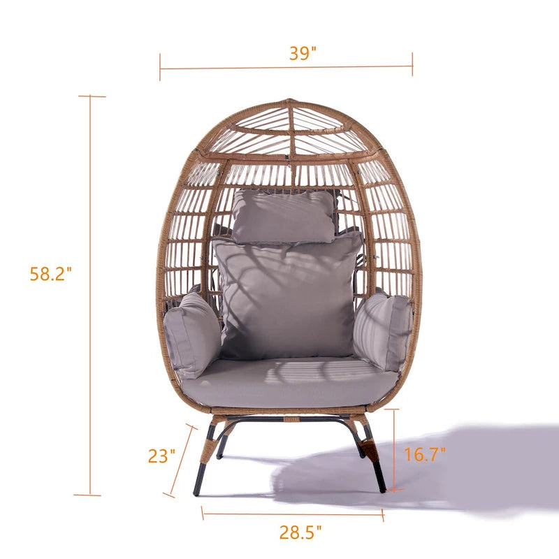 Fauteuil œuf en osier avec structure en acier, capacité maximale de 200 kg