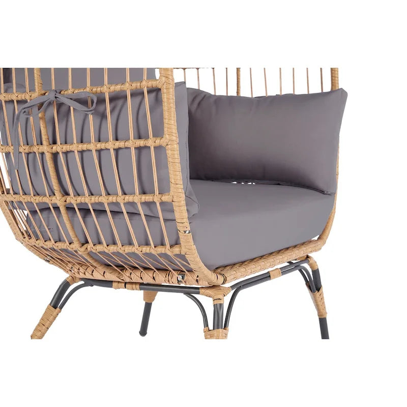 Fauteuil œuf en osier avec structure en acier, capacité maximale de 200 kg