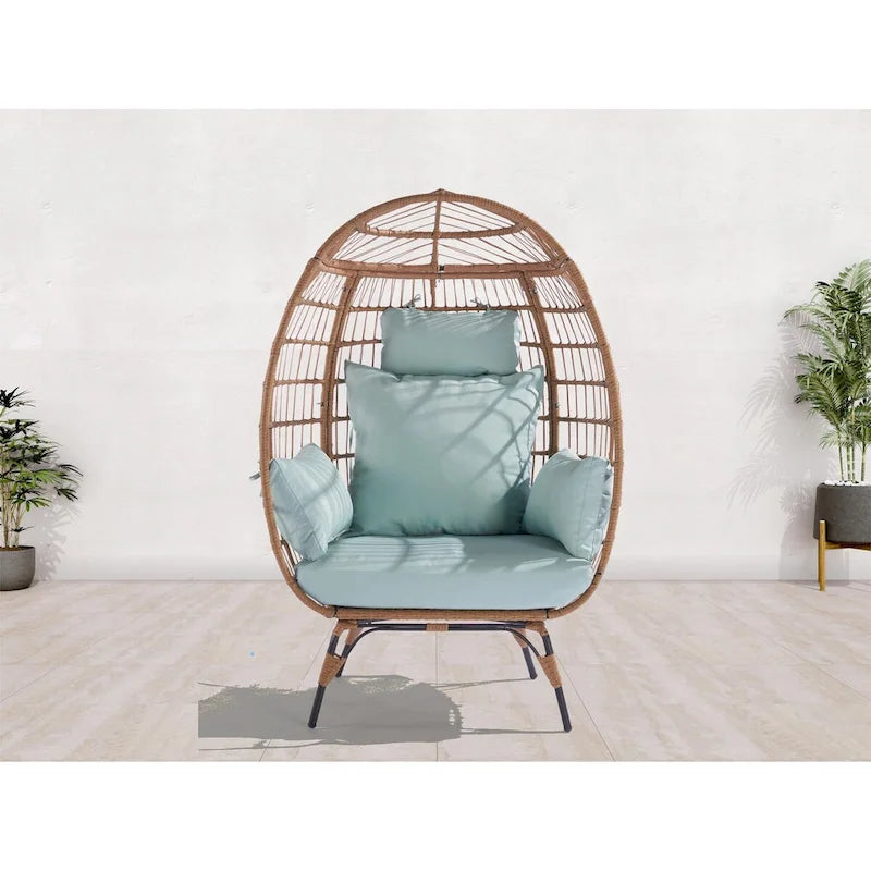 Fauteuil œuf en osier avec structure en acier, capacité maximale de 200 kg