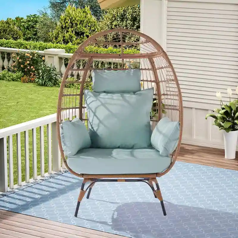 Fauteuil œuf en osier avec structure en acier, capacité maximale de 200 kg