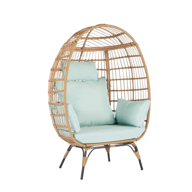 Fauteuil œuf en osier avec structure en acier, capacité maximale de 200 kg