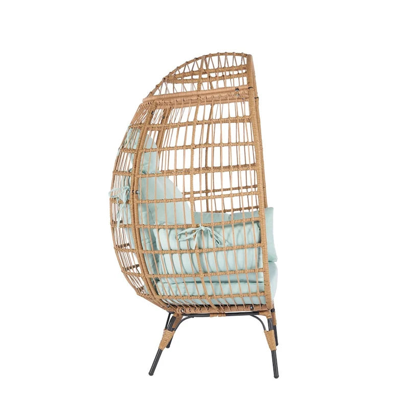 Fauteuil œuf en osier avec structure en acier, capacité maximale de 200 kg