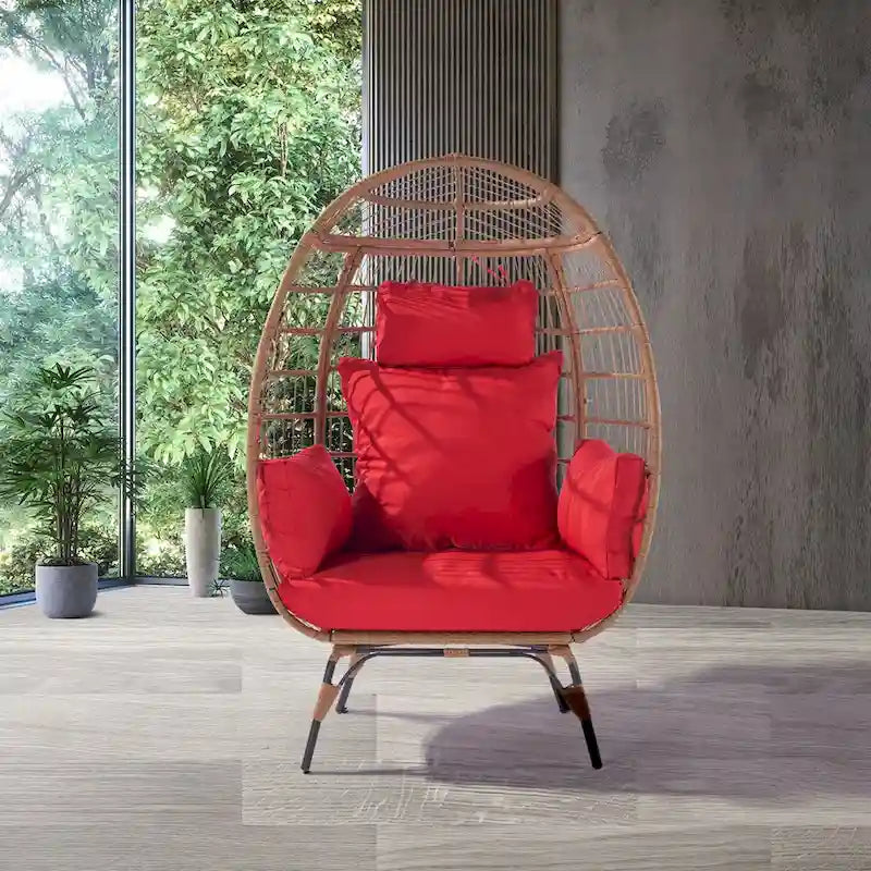 Fauteuil œuf en osier avec structure en acier, capacité maximale de 200 kg