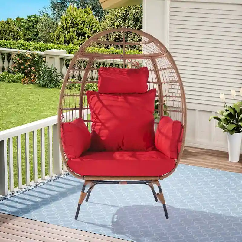 Fauteuil œuf en osier avec structure en acier, capacité maximale de 200 kg