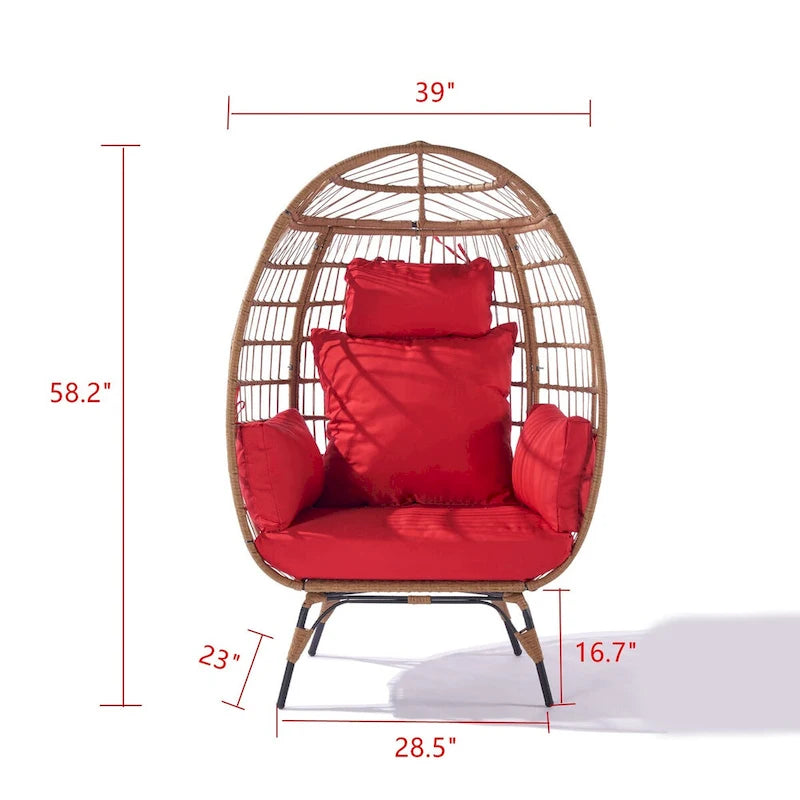 Fauteuil œuf en osier avec structure en acier, capacité maximale de 200 kg