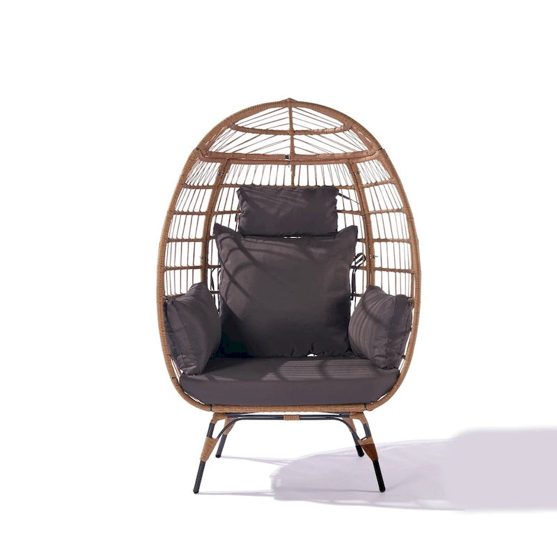 Fauteuil œuf en osier avec structure en acier, capacité maximale de 200 kg
