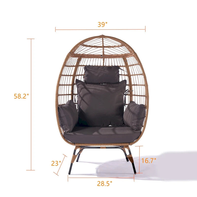 Fauteuil œuf en osier avec structure en acier, capacité maximale de 200 kg