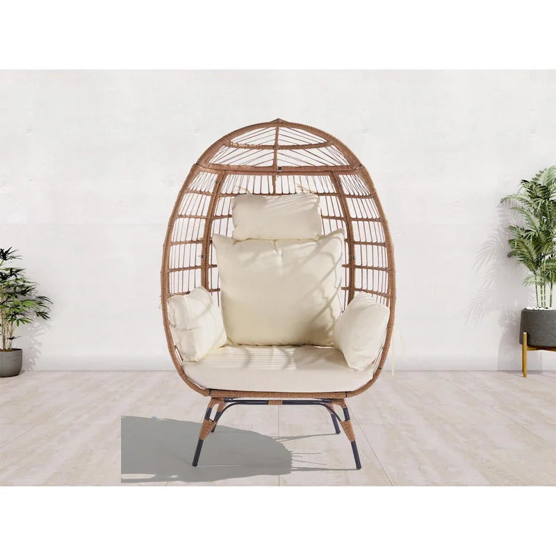 Fauteuil œuf en osier avec structure en acier, capacité maximale de 200 kg