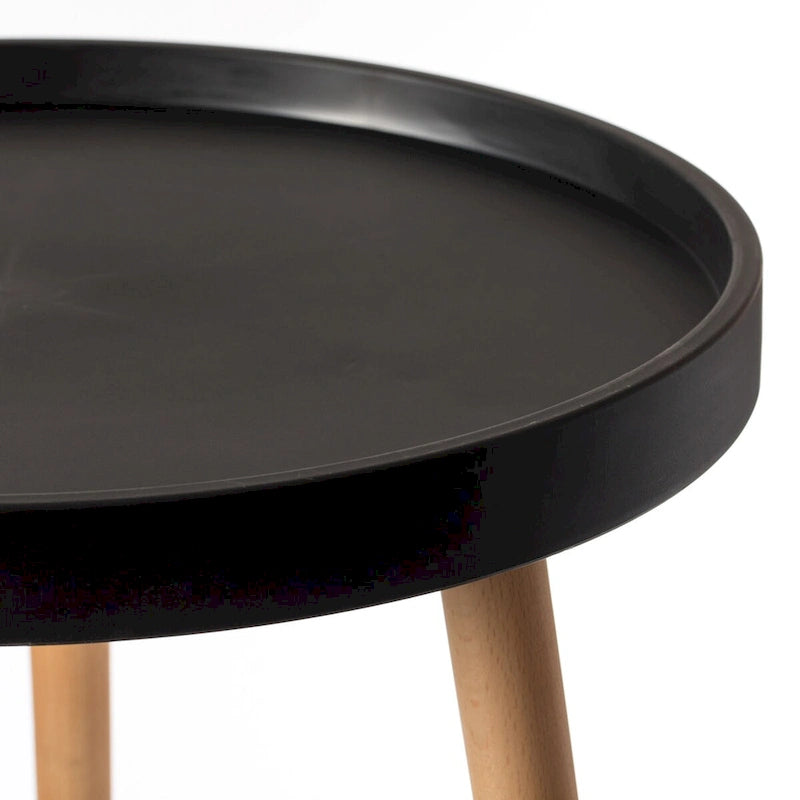 Table d'appoint ronde moderne en plastique avec pieds en bois de hêtre