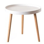 Table d'appoint ronde moderne en plastique avec pieds en bois de hêtre
