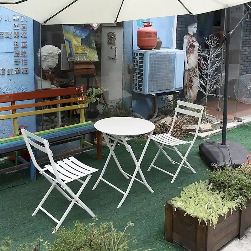 Ensembles bistro pliables blancs 3 pièces pour terrasse