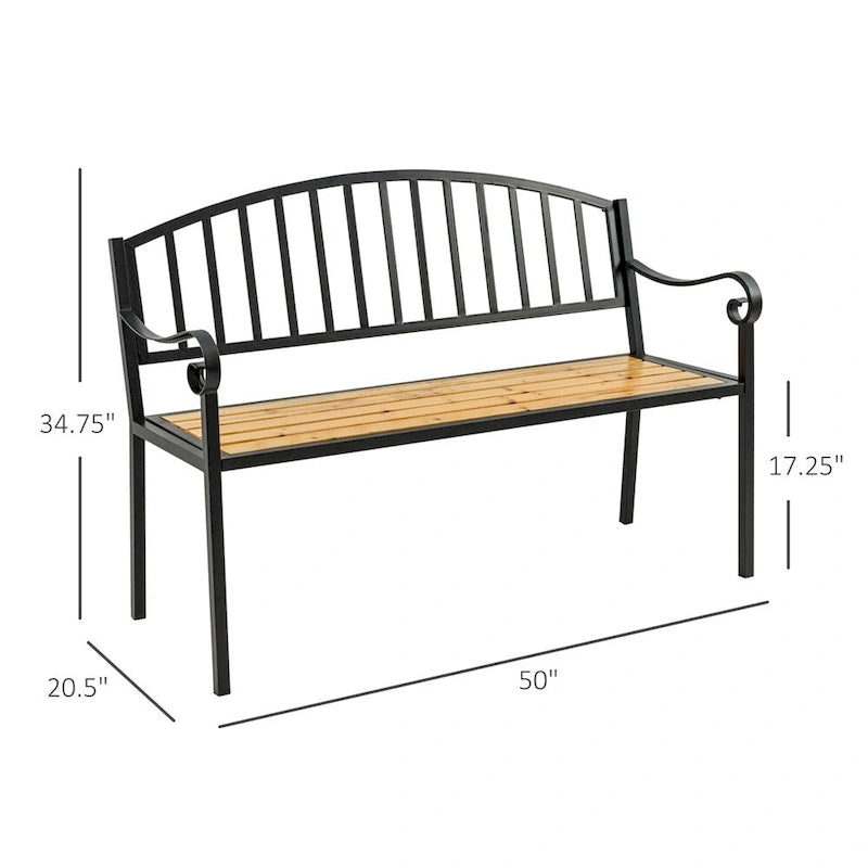 Banc de jardin Outsunny 50 en bois avec dossier et structure en acier