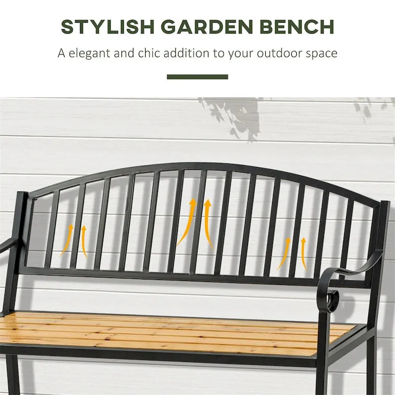 Banc de jardin Outsunny 50 en bois avec dossier et structure en acier