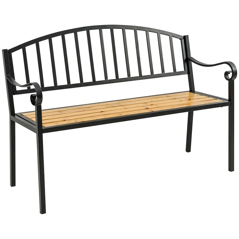 Banc de jardin Outsunny 50 en bois avec dossier et structure en acier