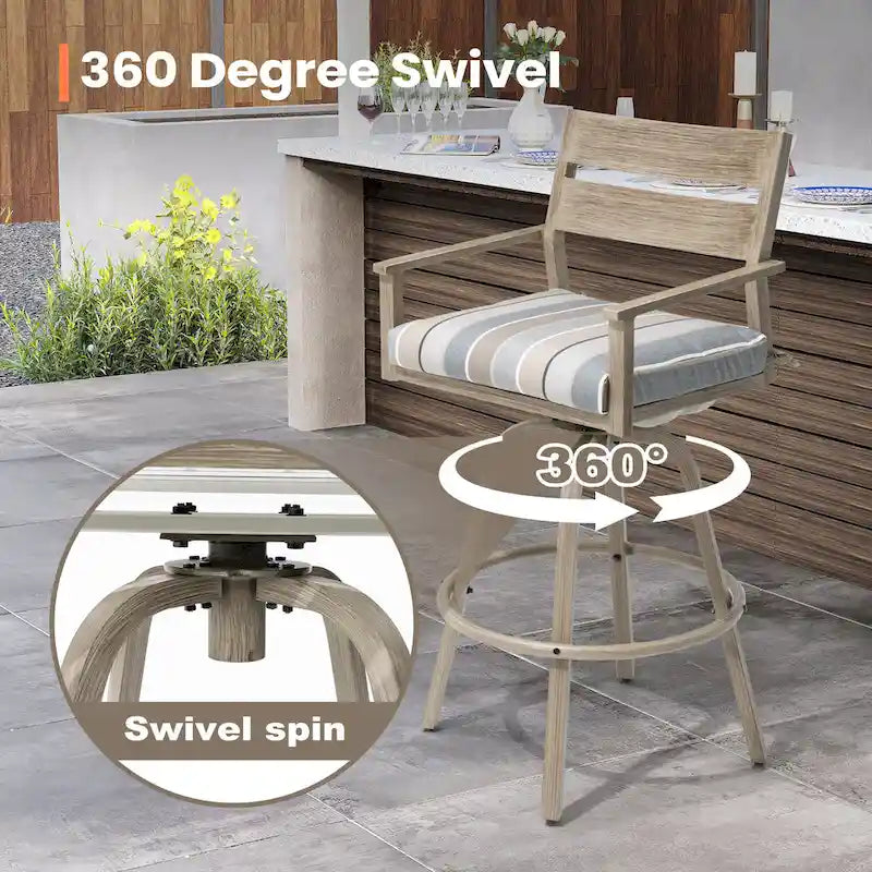 Tabourets de bar pivotants en aluminium pour terrasse avec coussins - Non disponible