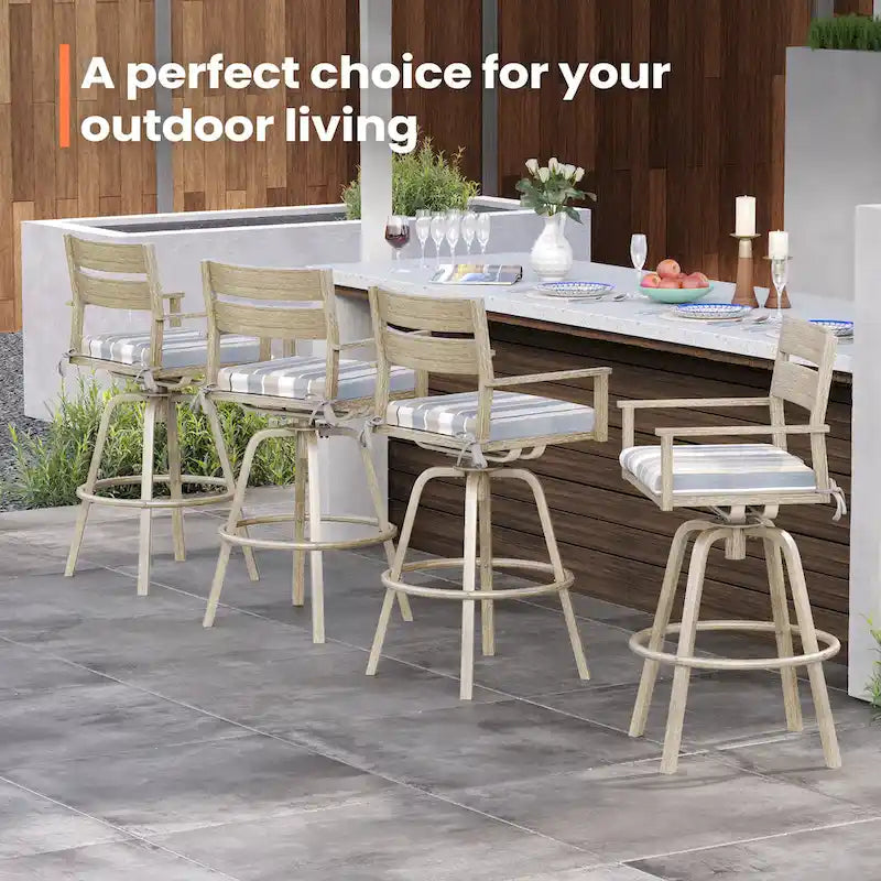 Tabourets de bar pivotants en aluminium pour terrasse avec coussins - Non disponible