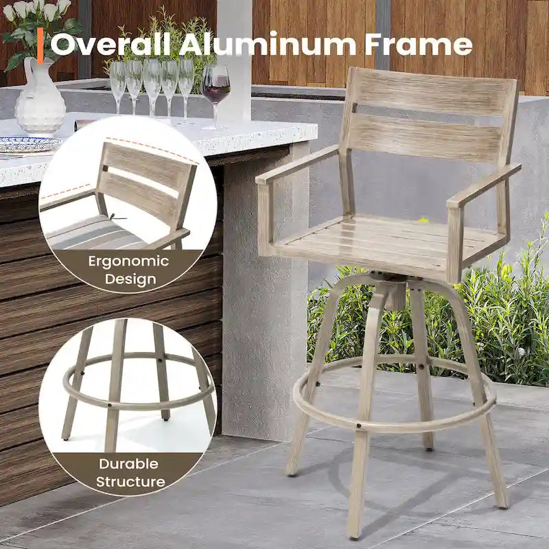 Tabourets de bar pivotants en aluminium pour terrasse avec coussins - Non disponible