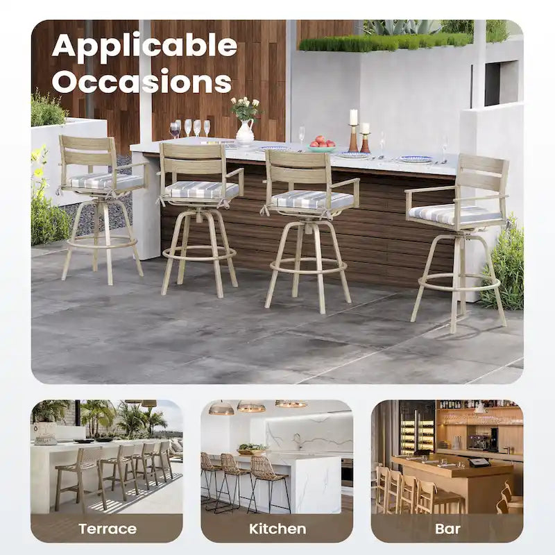Tabourets de bar pivotants en aluminium pour terrasse avec coussins - Non disponible