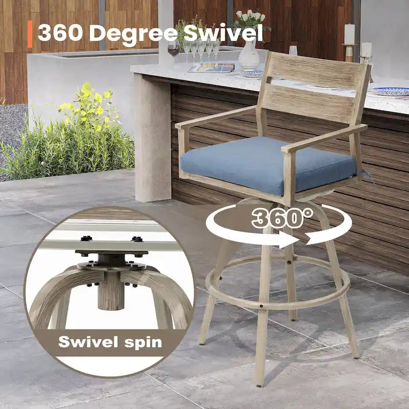 Tabourets de bar pivotants en aluminium pour terrasse avec coussins - Non disponible