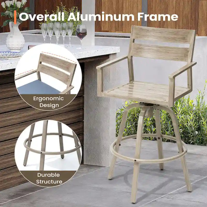 Tabourets de bar pivotants en aluminium pour terrasse avec coussins - Non disponible