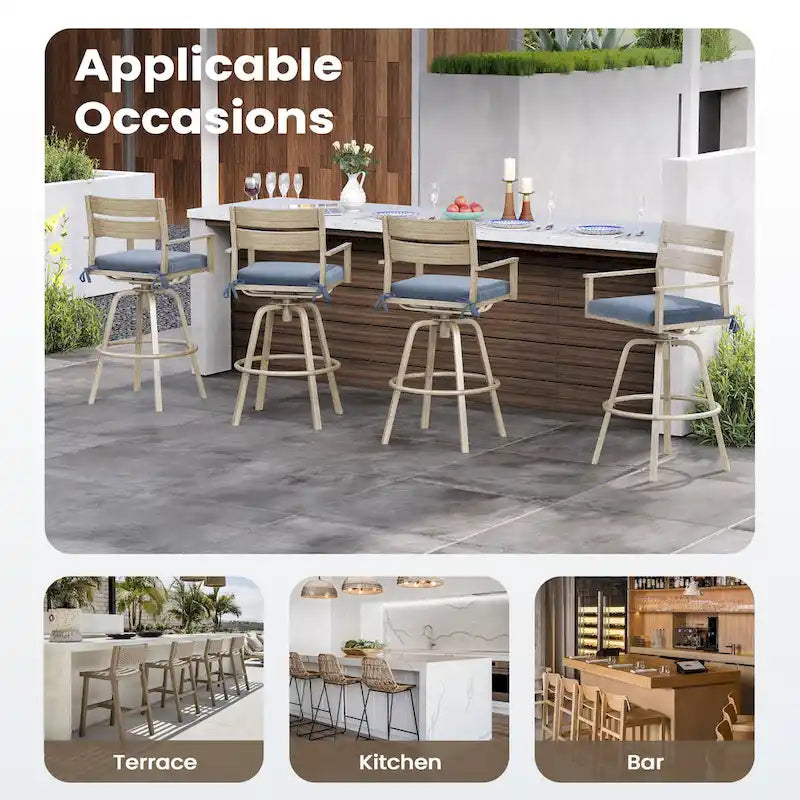 Tabourets de bar pivotants en aluminium pour terrasse avec coussins - Non disponible