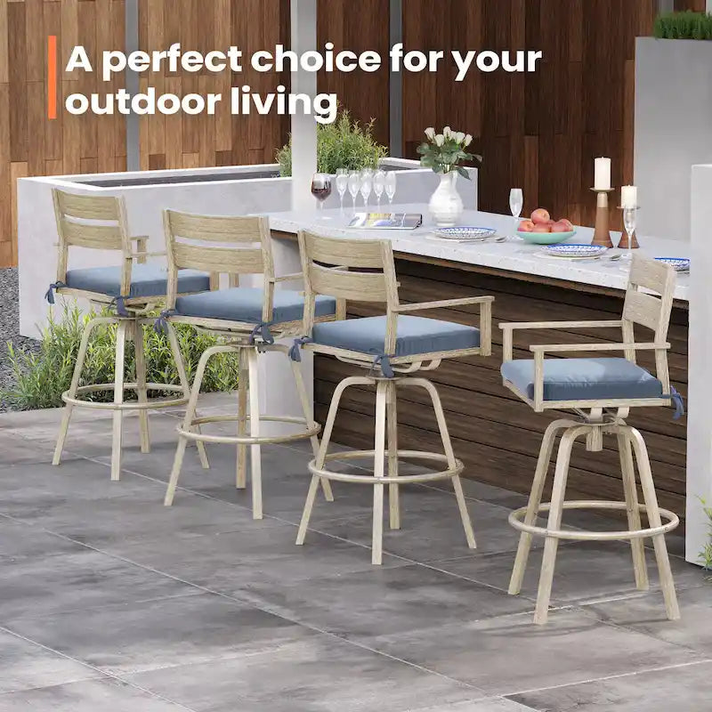 Tabourets de bar pivotants en aluminium pour terrasse avec coussins - Non disponible