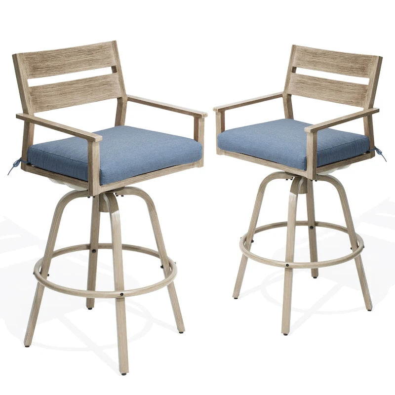 Tabourets de bar pivotants en aluminium pour terrasse avec coussins - Non disponible