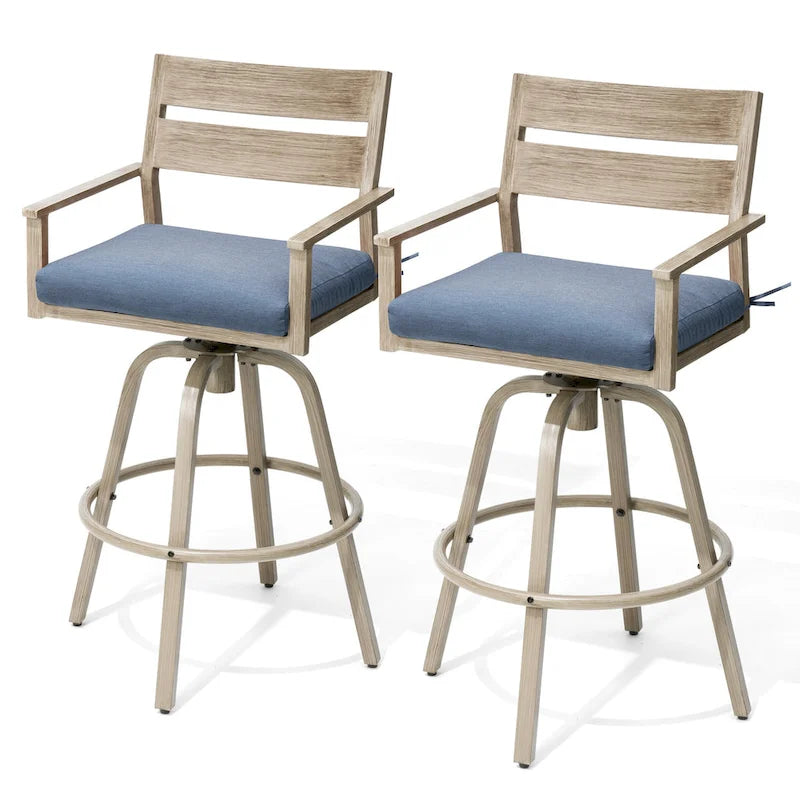 Tabourets de bar pivotants en aluminium pour terrasse avec coussins - Non disponible