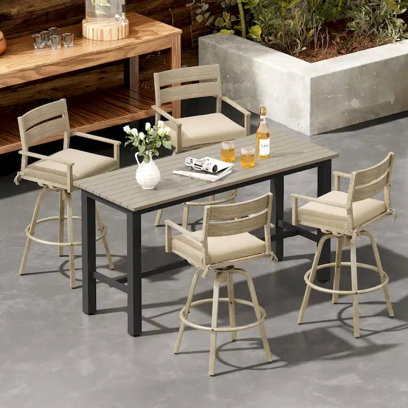 Tabourets de bar pivotants en aluminium pour terrasse avec coussins - Non disponible