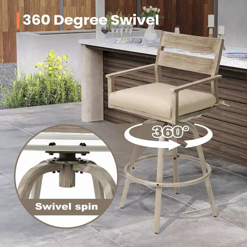 Tabourets de bar pivotants en aluminium pour terrasse avec coussins - Non disponible