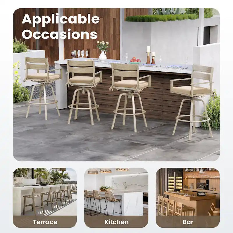 Tabourets de bar pivotants en aluminium pour terrasse avec coussins - Non disponible