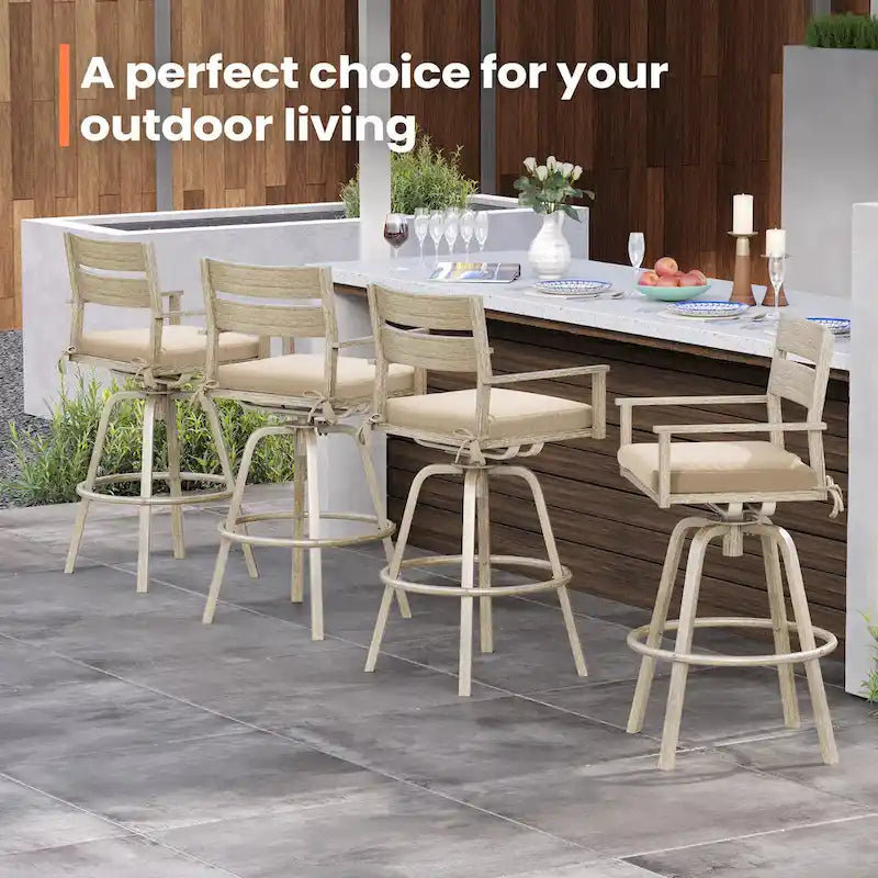 Tabourets de bar pivotants en aluminium pour terrasse avec coussins - Non disponible