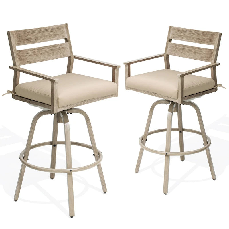 Tabourets de bar pivotants en aluminium pour terrasse avec coussins - Non disponible
