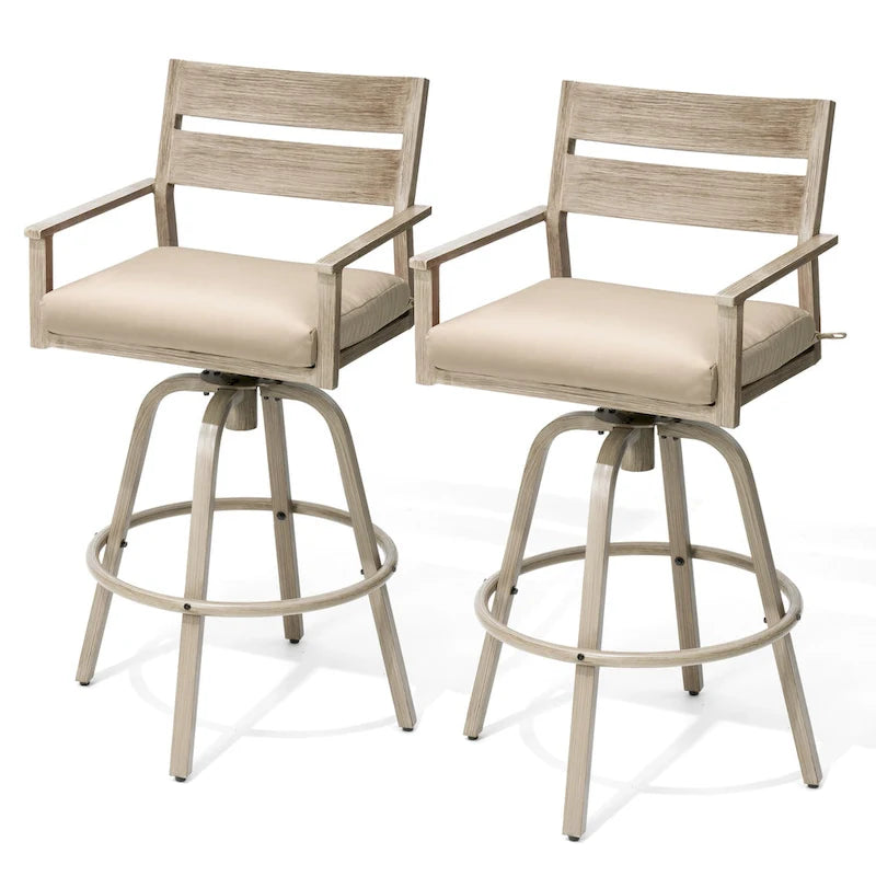 Tabourets de bar pivotants en aluminium pour terrasse avec coussins - Non disponible