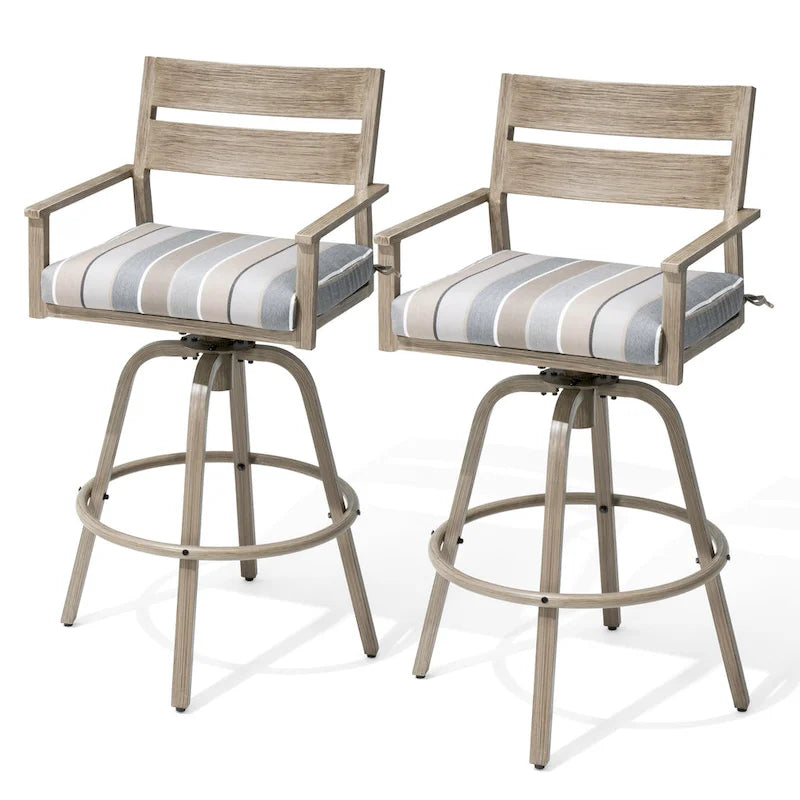Tabourets de bar pivotants en aluminium pour terrasse avec coussins - Non disponible