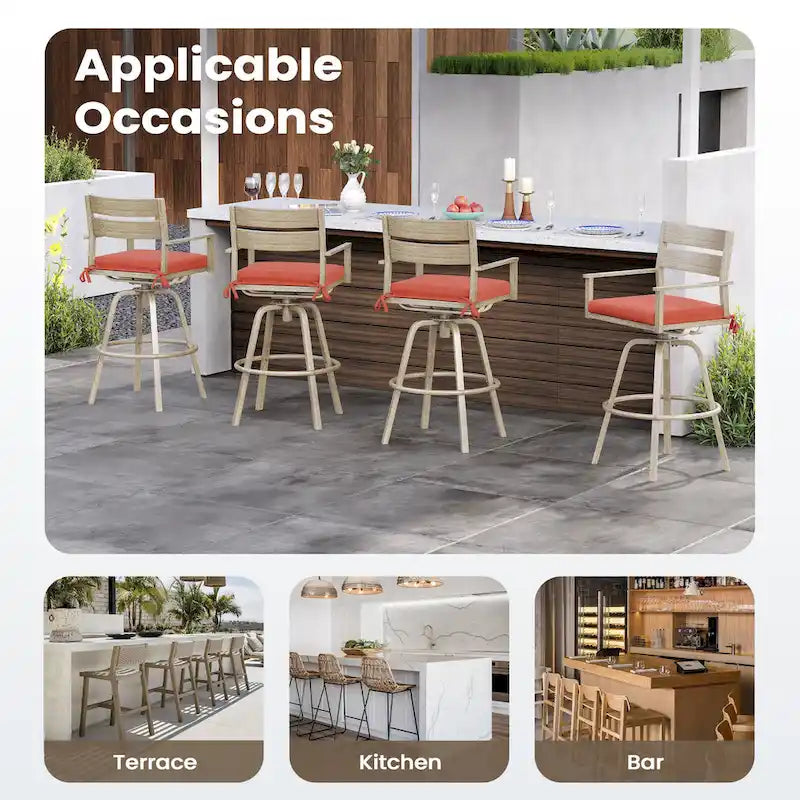 Tabourets de bar pivotants en aluminium pour terrasse avec coussins - Non disponible