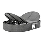 Lit de jour de terrasse en rotin avec coussins, méridienne inclinable, plateaux pliables