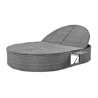 Lit de jour de terrasse en rotin avec coussins, méridienne inclinable, plateaux pliables