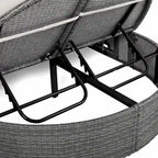 Lit de jour de terrasse en rotin avec coussins, méridienne inclinable, plateaux pliables