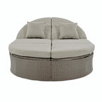 Lit de jour de terrasse en rotin avec coussins, méridienne inclinable, plateaux pliables