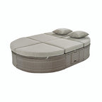 Lit de jour de terrasse en rotin avec coussins, méridienne inclinable, plateaux pliables