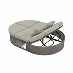 Lit de jour de terrasse en rotin avec coussins, méridienne inclinable, plateaux pliables
