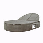 Lit de jour de terrasse en rotin avec coussins, méridienne inclinable, plateaux pliables