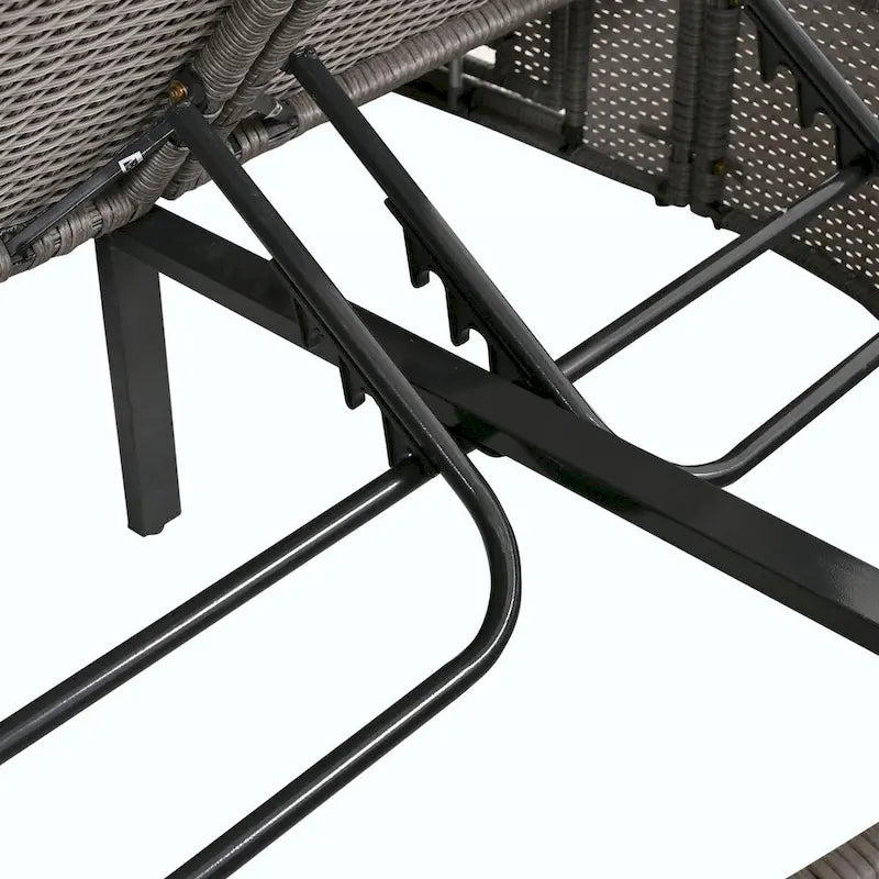 Lit de jour de terrasse en rotin avec coussins, méridienne inclinable, plateaux pliables