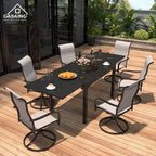 Ensemble de salle à manger d'extérieur 7 pièces avec structure métallique et table extensible en aluminium - Non disponible