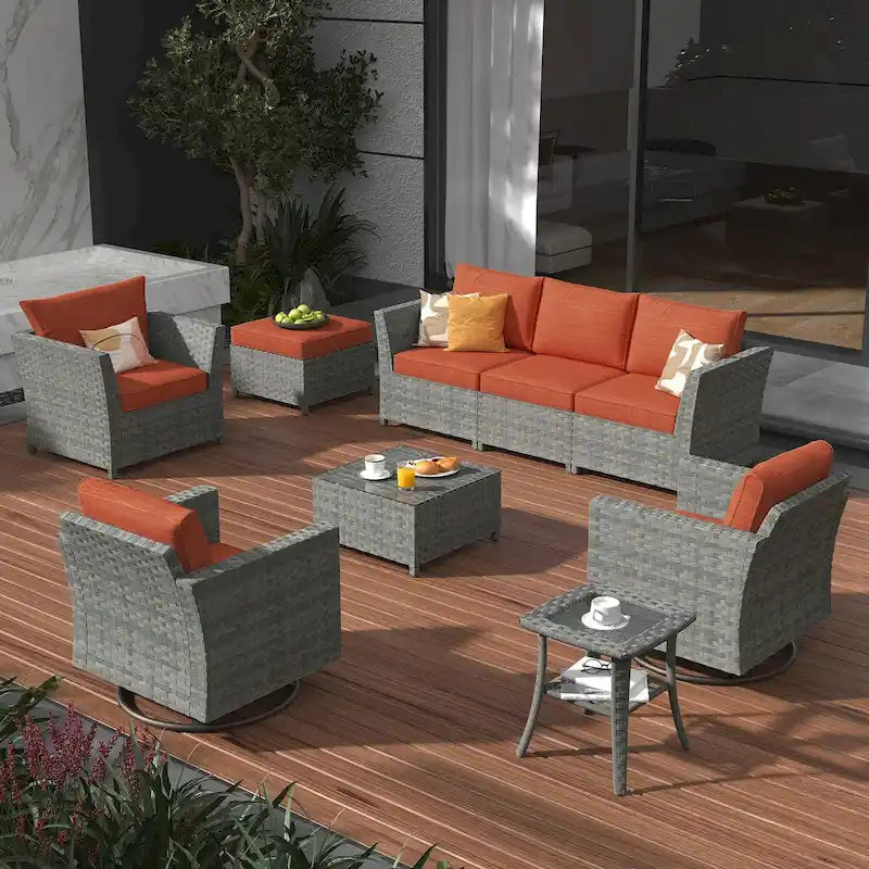 Ensemble de mobilier de patio XIZZI 9 pièces avec fauteuils à bascule pivotants