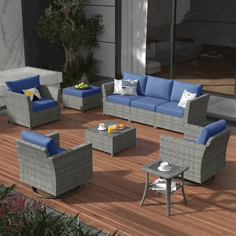 Ensemble de mobilier de patio XIZZI 9 pièces avec fauteuils à bascule pivotants