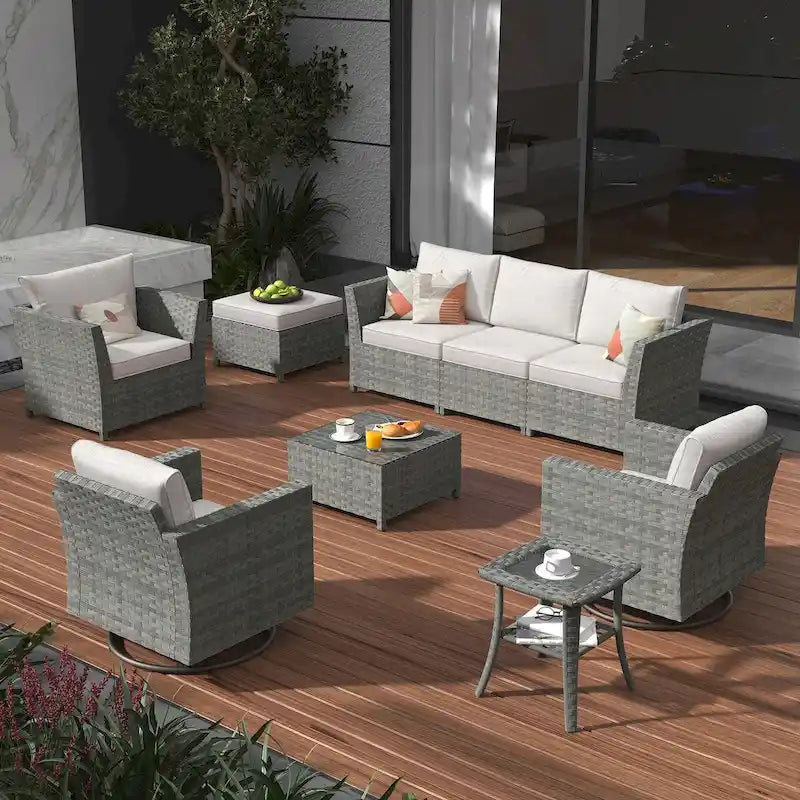 Ensemble de mobilier de patio XIZZI 9 pièces avec fauteuils à bascule pivotants
